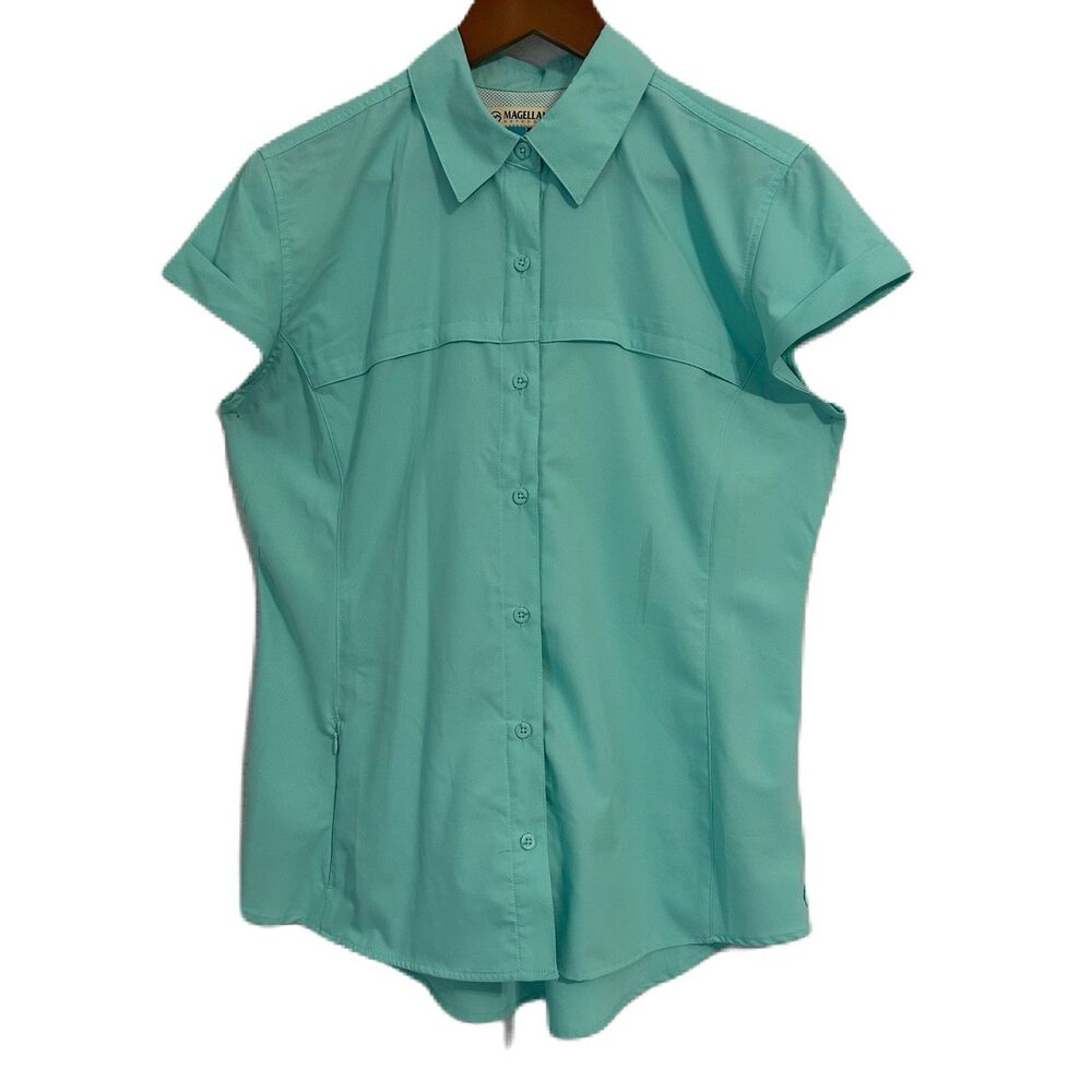 Magellan Fish Gear Shirt Women L Mint Green Outdoor Pocket Athleisure Sporty